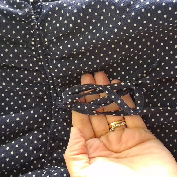 Navy Blue Polka Dot Shorts Romper Tie Back Adjustable Straps Small - Picture 3 of 6